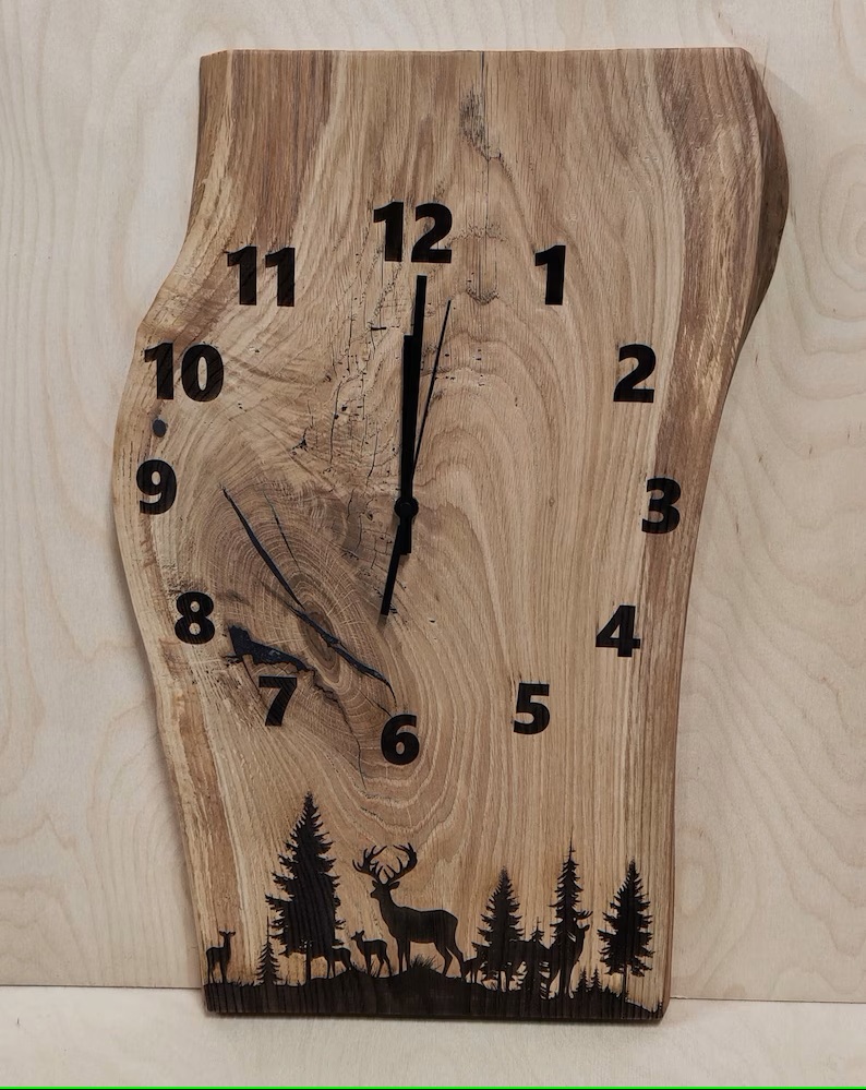 Handcrafted Oak Wall Clock Model - Deer I