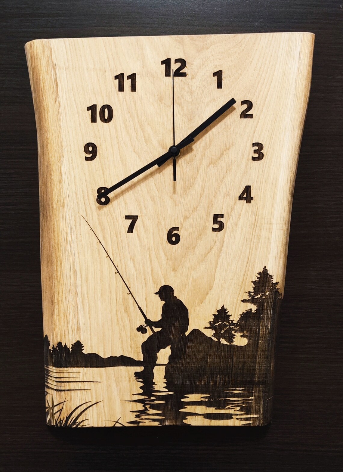 Handcrafted Oak Wall Clock Model - Angler
